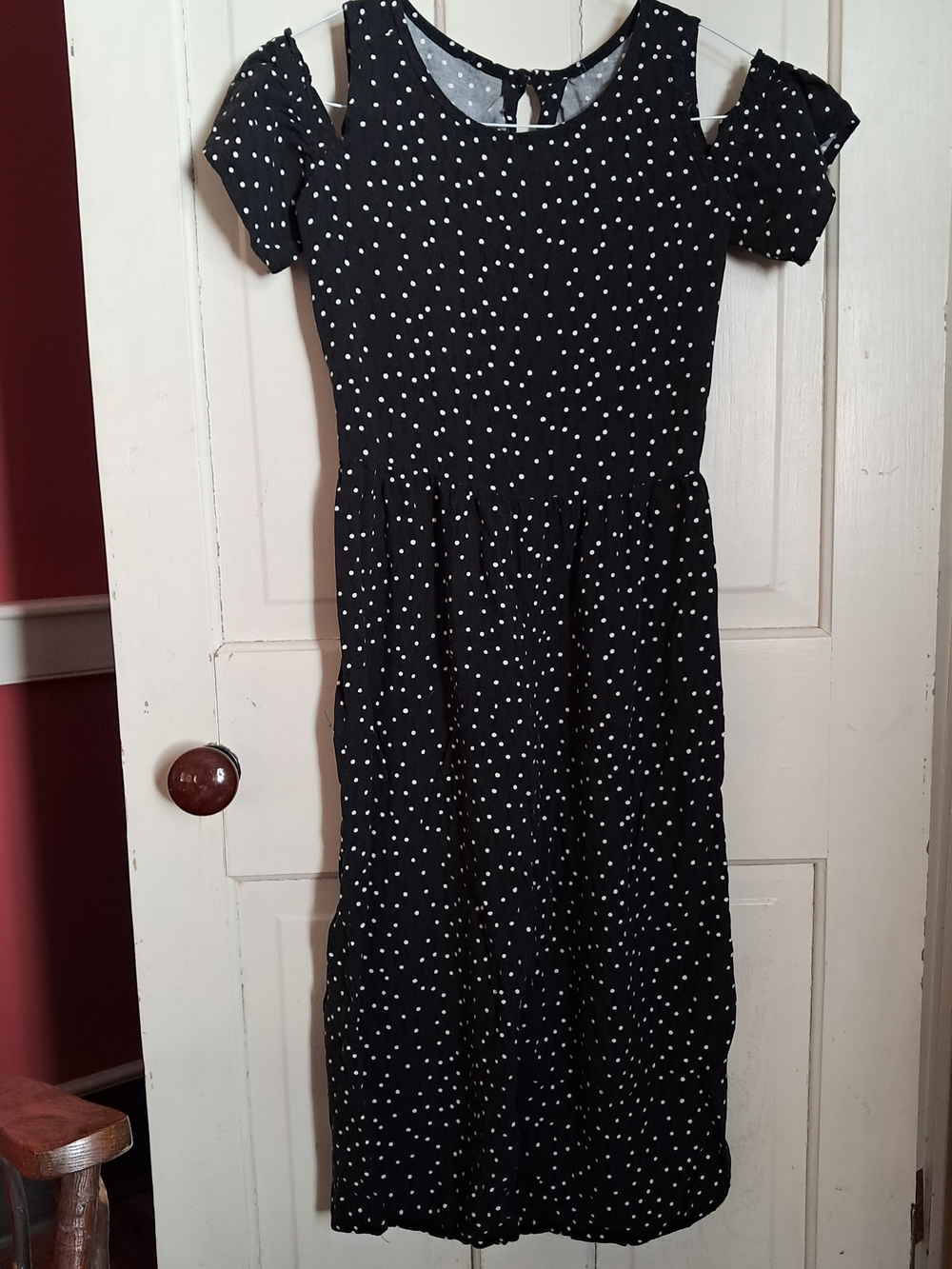 Crazy 8 Black and White Polka Dot Cold-Shoulder Pantsuit